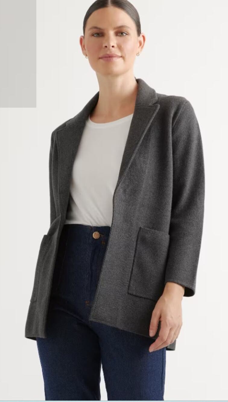 Quince Womens 100% Organic Cotton Knit Blazer Charcoal Gray Medium